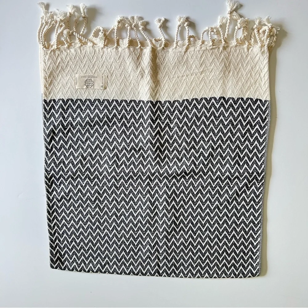 Madamelique Turkish dark Gray and Cream Table Runner/Kitchen Towel/Mat